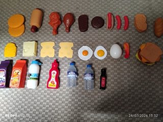 Set de cocina infantil acero inoxidable y comida