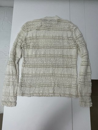 Camiseta Zara encaje lazo blanco roto T.XS