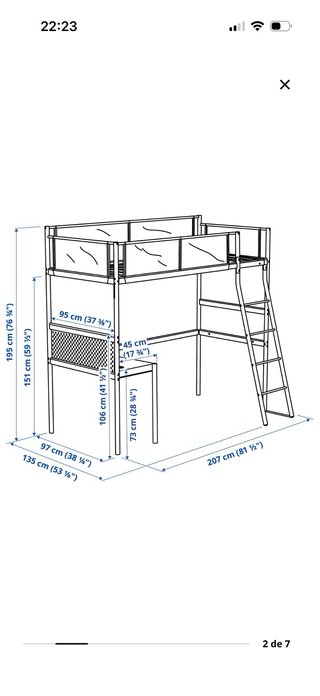 Cama alta VITVAL IKEA con escritorio desmontada