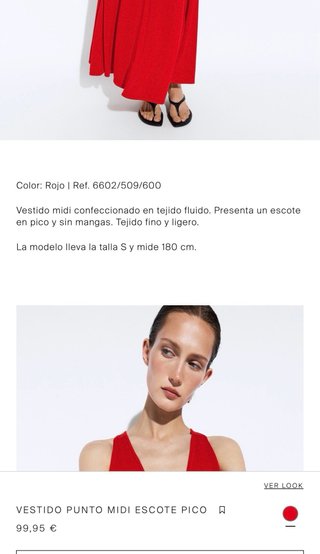 Vestido punto midi escote pico rojo