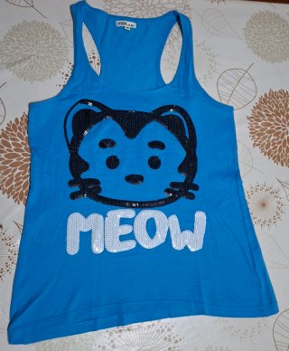 Camiseta INSIDE azul con gatito y lentejuelas