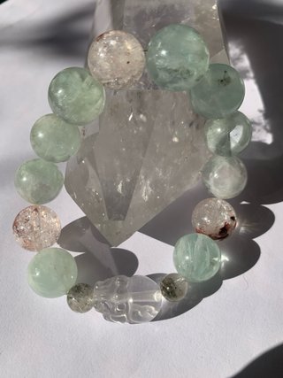 Pulsera Fluorita Verde y Cuarzo Fantasma 13mm