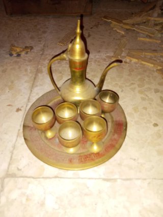Juego té árabe dorado y rojo