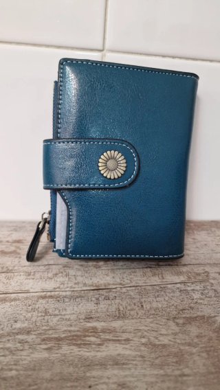 Cartera Piel Azul Petróleo Mujer Nueva