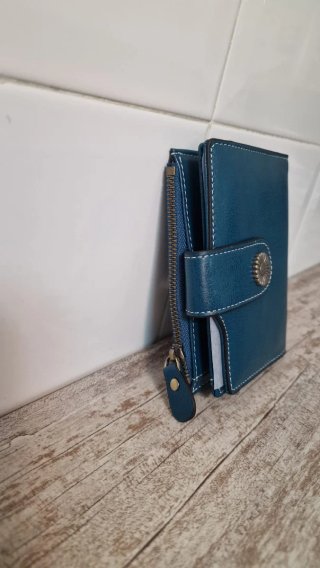 Cartera Piel Azul Petróleo Mujer Nueva