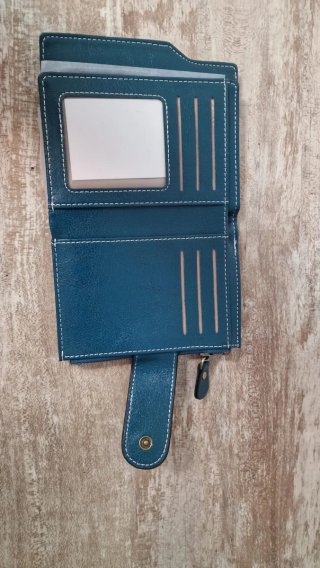 Cartera Piel Azul Petróleo Mujer Nueva
