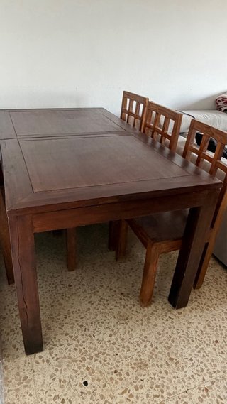 Conjunto mesa y sillas madera maciza colonial
