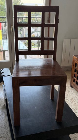 Conjunto mesa y sillas madera maciza colonial