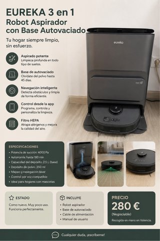 Robot Aspirador Eureka 3 en 1 Autovaciado