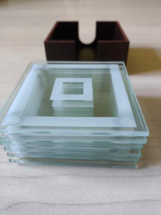 Juego 6 posavasos cristal con caja madera nuevos .