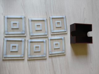 Juego 6 posavasos cristal con caja madera nuevos .