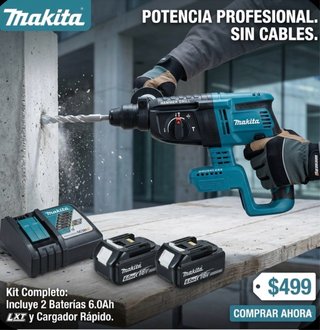 Martillo Perforador Makita + 2 Baterías + Cargador