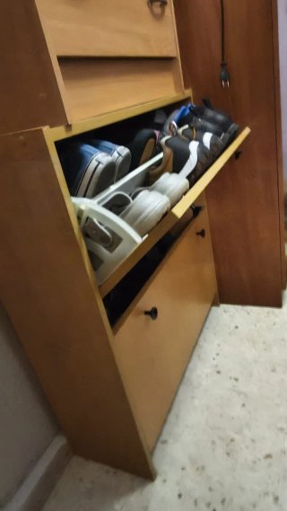 Lote Zapatero y cajonera madera color cerezo