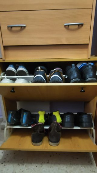 Lote Zapatero y cajonera madera color cerezo