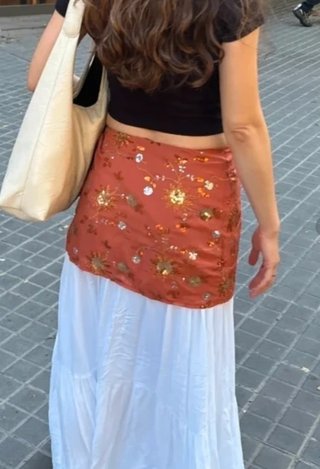 Falda pareo boho naranja bordada