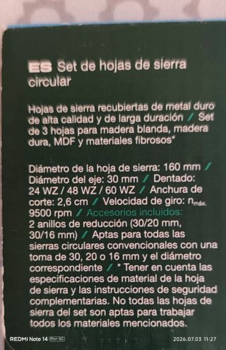 Set 3 Hojas Sierra Circular Parkside 160mm