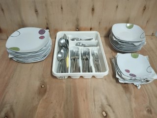 Juego Vajilla + Cubiertos + Organizador