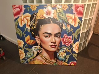 Cuadro Frida Kahlo con Flores y Pájaros 80x80
