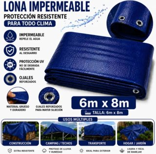 Lona Impermeable 6x8 Azul toldo suelo camping