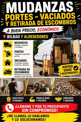 MUDANZAS, PORTES, VACIADOS Y RETIRADA ESCOMBRO.