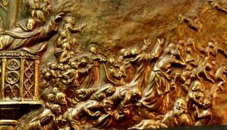 Relieve religioso bronce dorado y patinado