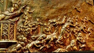 Relieve religioso bronce dorado y patinado