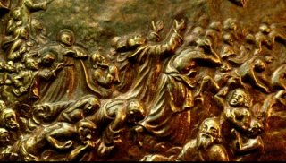Relieve religioso bronce dorado y patinado