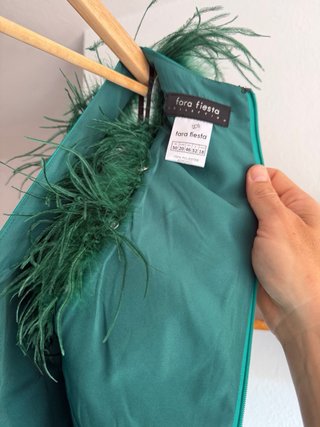 Vestido Midi Verde T50 Plumas Boda Fiesta NUEVO