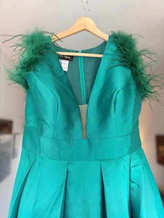 Vestido Midi Verde T50 Plumas Boda Fiesta NUEVO