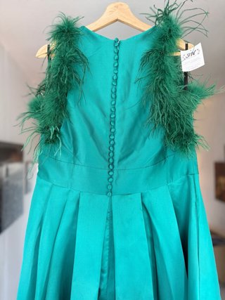 Vestido Midi Verde T50 Plumas Boda Fiesta NUEVO