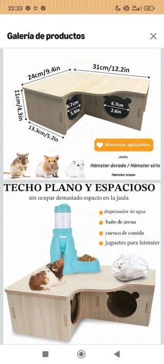 Caja Arena Hamster (sin tapa) y Escondite de 3 hab