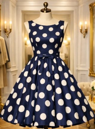 Vestido azul con lunares blancos