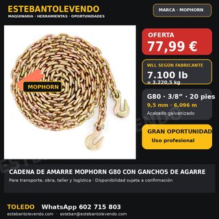 49€ Nueva Cadena Amarre Mophorn G80 3/8 x 20 pies