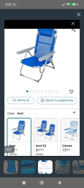 Silla reclinable azul y plateada