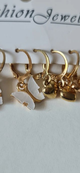 6 Pares Pendientes Corazón y Perla