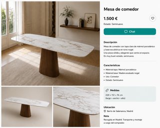 Mesa de comedor mármol y nogal
