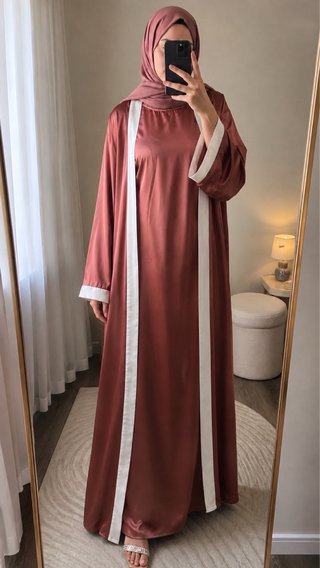 Vestido Kimono Satén Marrón y Blanco Talla Única