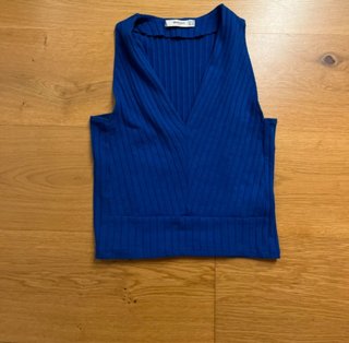Camiseta Mango Pico Manga Corta Azul Talla XS