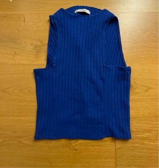 Camiseta Mango Pico Manga Corta Azul Talla XS