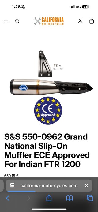 Escape S&S 550-0962 Indian FTR Homologado