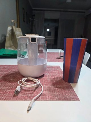 Humidificador transparente y blanco