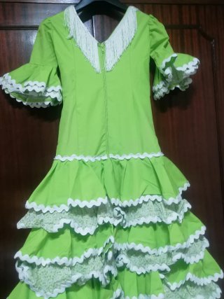 Traje Flamenca Niña Verde y Blanco