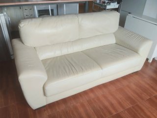Sofá Granfort Piel 3 Plazas 1,90m Beige