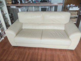 Sofá Granfort Piel 3 Plazas 1,90m Beige