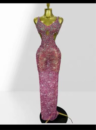 Vestido de fiesta lentejuelas rosa y plata