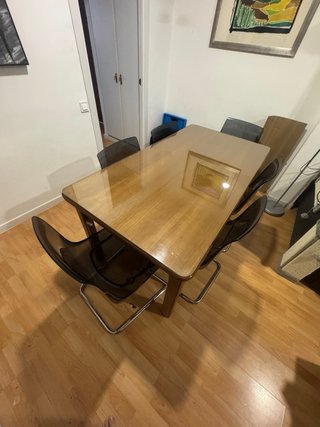 Mesa Comedor Madera y Cristal + 6 Sillas