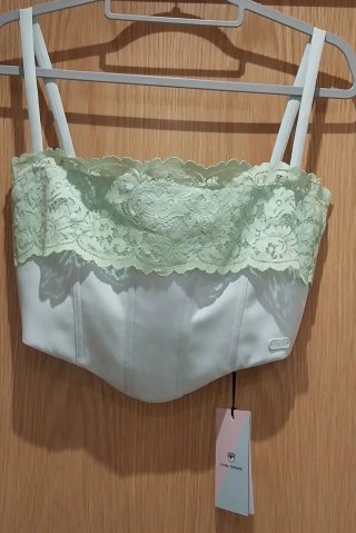 Top Corset Chiara Ferragni Renda Verde e Branco