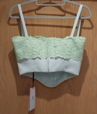 Top Corset Chiara Ferragni Renda Verde e Branco