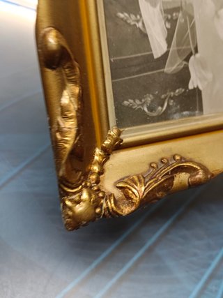Foto enmarcada vintage, fotografía de estudio, pareja de recién casados, 36x30x03 cm