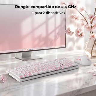 Redragon Combo Teclado y Ratón Inalámbrico Rosa